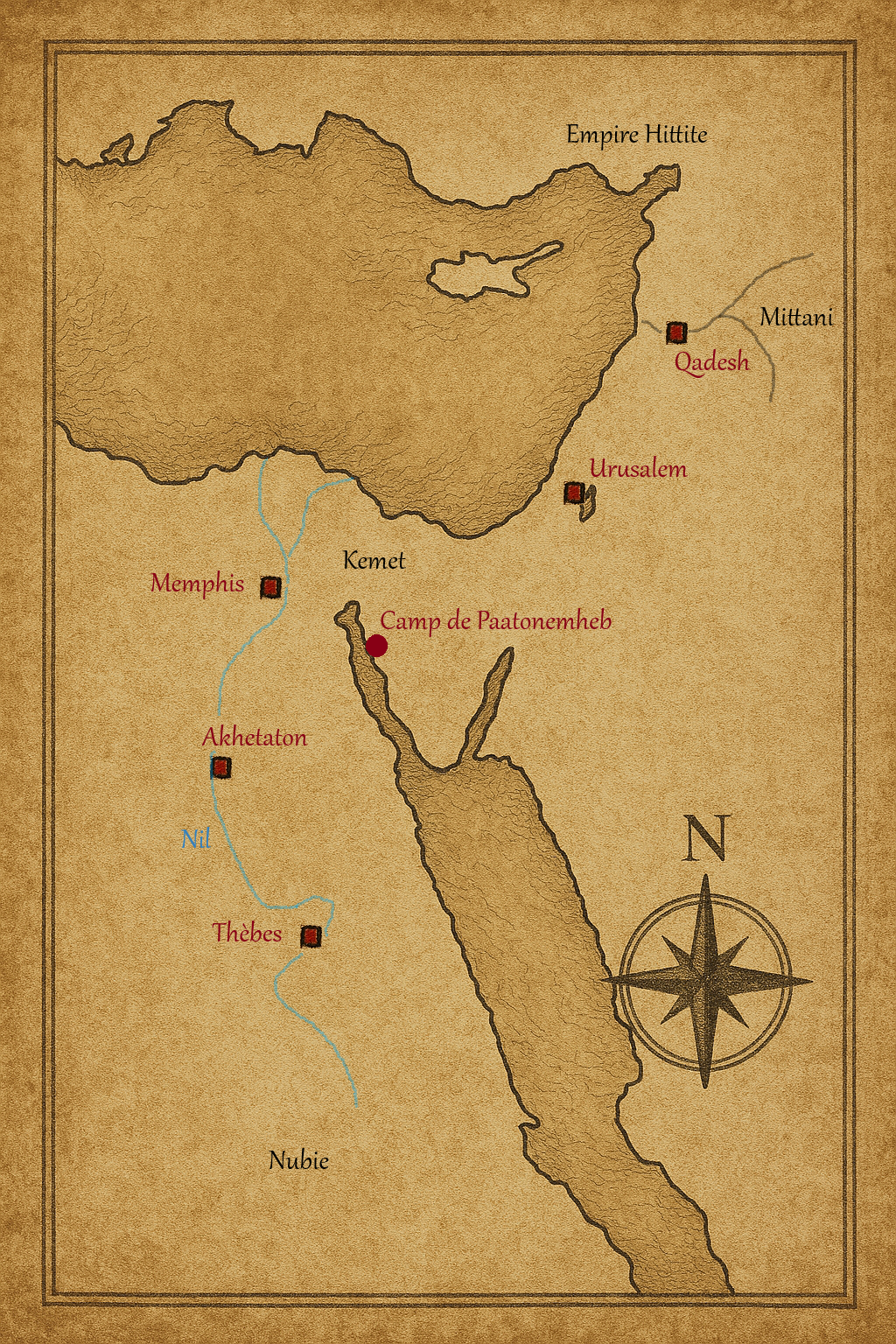 Carte du Moyen-Orient au XIIIe siècle avant notre ère dans l’univers d’Exorde